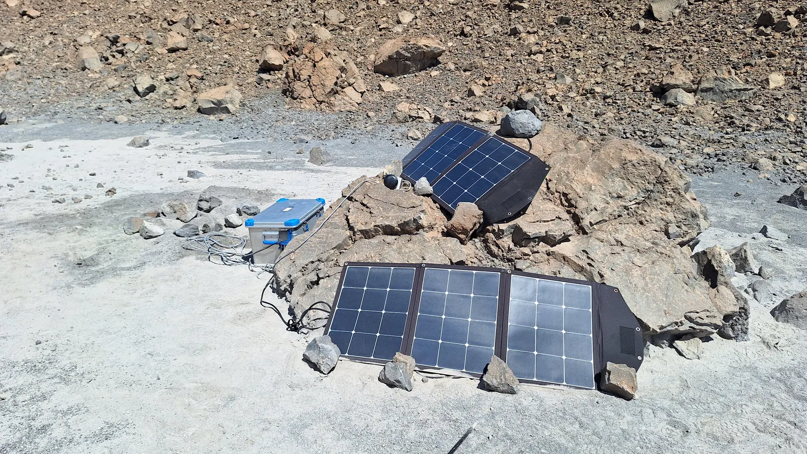 Solar panels and field equipment on Vulcano.