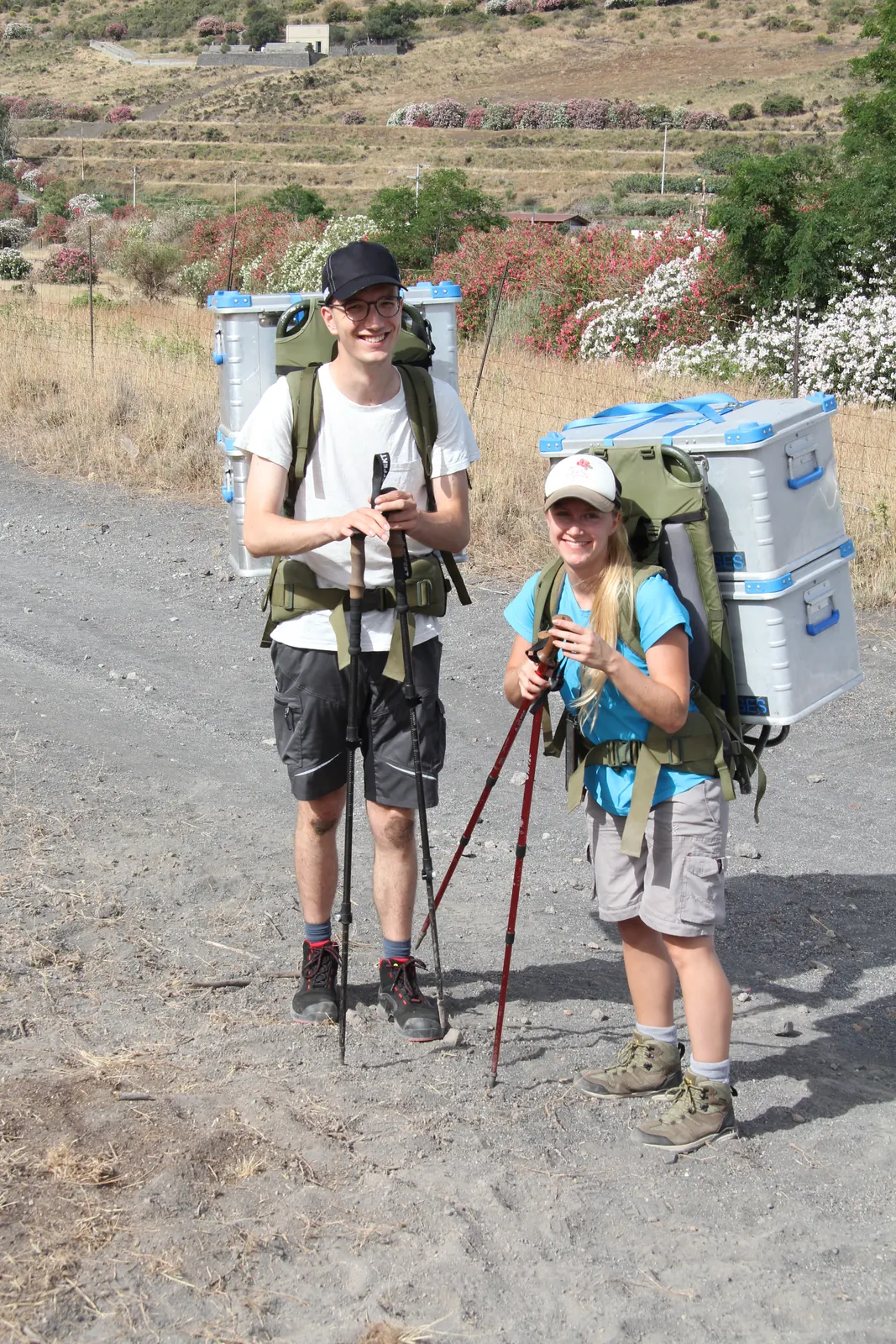 Transporting field equipment on Vulcano.